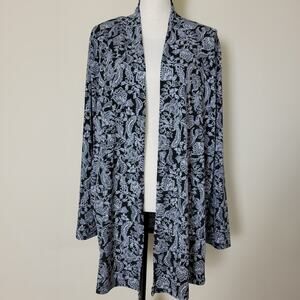 Roaman's L 18/20 Open Cardigan Duster Topper Long Stretch Jersey Floral